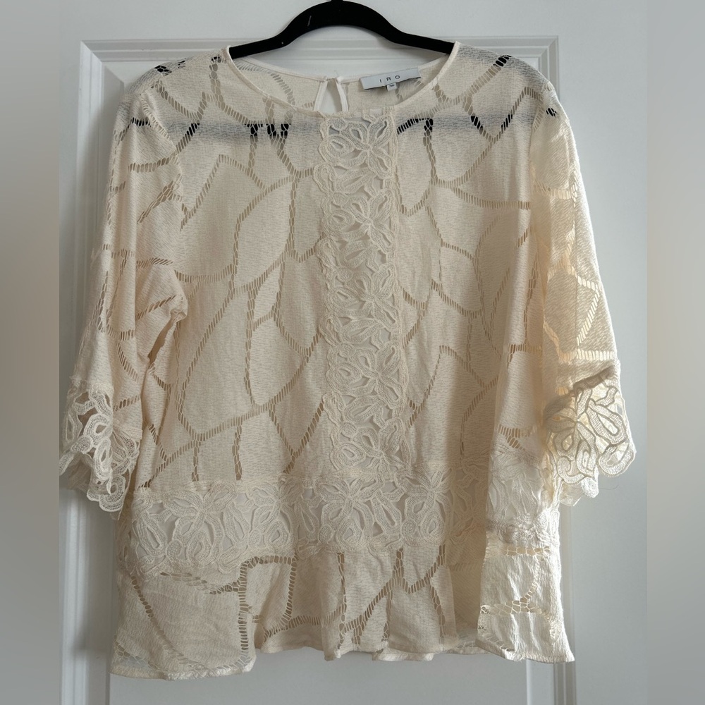 IRO Esperia Lace Top 3/4 Sleeve Cotton French Made in Portugal sz:36